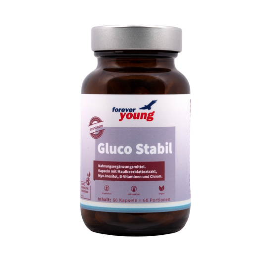 Gluco Stabil is a dietary supplement in capsule form containing the trace element chromium, inositol, niacin, and mulberry leaf extract (Reducose® is a patented raw material from Phynova). Reducose® was specifically developed to help people stabilize blood sugar levels.