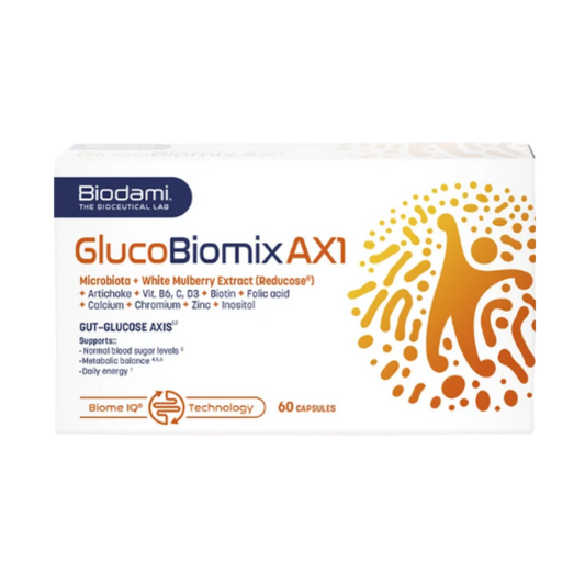 Cravings, post-meal fatigue, stubborn weight - these signals often share one common origin : blood glucose fluctuations. GlucoBiomix AX1 acts at the source, in the gut. 

Supports a more gradual glucose response after meals · Reducose® 250 mg
Supports gut microbiome balance · 4 probiotic strains + inulin
Chromium contributes to the maintenance of normal blood glucose levels*