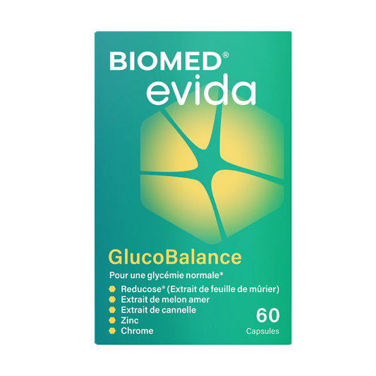 Biomed evida - GlucoBalance

POSITIONING 
Blood sugar & Insulin 

KEY CLAIMS
Support normal blood glucose levels

COMPOSITION per serving
Reducose® 250 mg, Bitter melon extract 500 mg, Cinnamon extract 200 mg, Zinc 5 mg (50% RDI), Chromium 160 µg (400% RDI) 

FORMAT & NUMBER OF SERVINGS PER PRODUCT
60 capsules – 30 servings

MODE OF USE
Take 2 capsules daily before main carb meal

