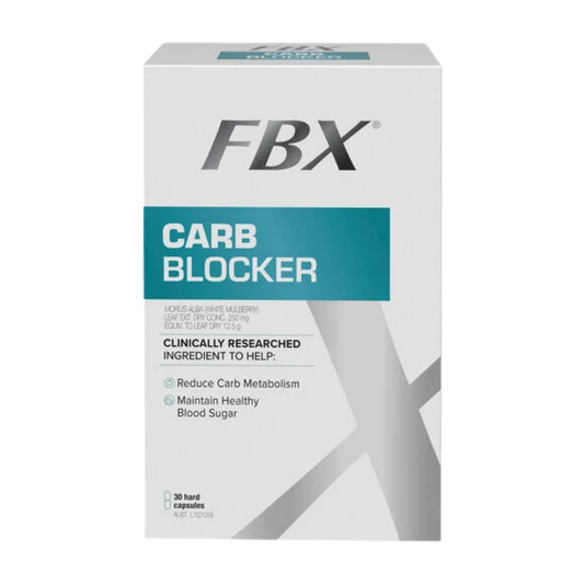 FBX® Carb Blocker helps reduce carbohydrate metabolism and maintain healthy blood sugar, to help you to continue enjoying your favourite foods as part of a balanced diet.

FBX® Carb Blocker contains Reducose®, a clinically researched white mulberry extract that works by temporarily binding to carbohydrate-digesting enzymes, helping reduce the breakdown of some carbohydrates into absorbable sugars.

Reducose® is a trademark of Phynova