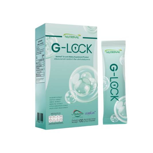 Dietary Supplement: Nutrinal G-Lock
How to Take: Mix 1 sachet with 200 ml of water and drink before meals (15 minutes)
Recommended meal: Lunch
Warnings:
Children under 18 years old
Pregnant or breastfeeding women
Patients with a history of cancer, kidney disease, autoimmune disease (SLE), pancreatitis, or thyroid disorders should consult a physician
Net Content: 10 g x 10 sachets
FDA Registration: 11-2-02363-5-0262