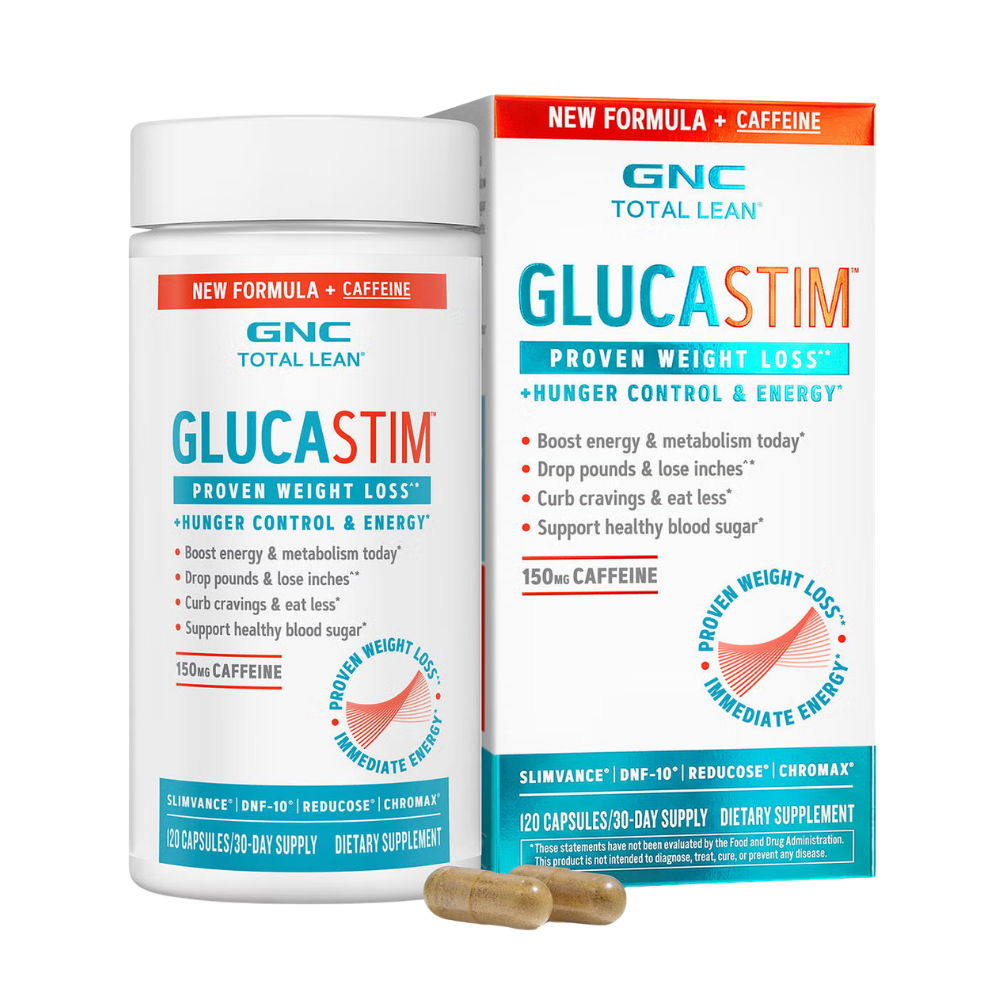 • Energize Your Day & Lose Weight With Clinically Proven Results: GlucaStim™ from GNC Total Lean® delivers an immediate energy and metabolism boost with weight loss starting in as soon as 2 weeks^*. 

• Burn Fat & Keep Lean Muscle: GlucaStim™ combines a thermogenic boost from natural caffeine with Slimvance®, a clinically proven botanical blend to help slim trouble areas around the waist, preserve lean muscle, and burn fat^*.   

• Control Hunger & Overcome Cravings