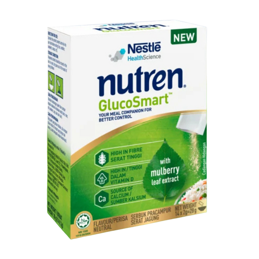 NUTREN® GlucoSmart™ contains mulberry leaf extract, a clinically proven dietary ingredient to help reduce the breakdown of carbohydrates into glucose in the diet you eat. It is also high in fiber. Easy to use; by just sprinkling on food before consumption.