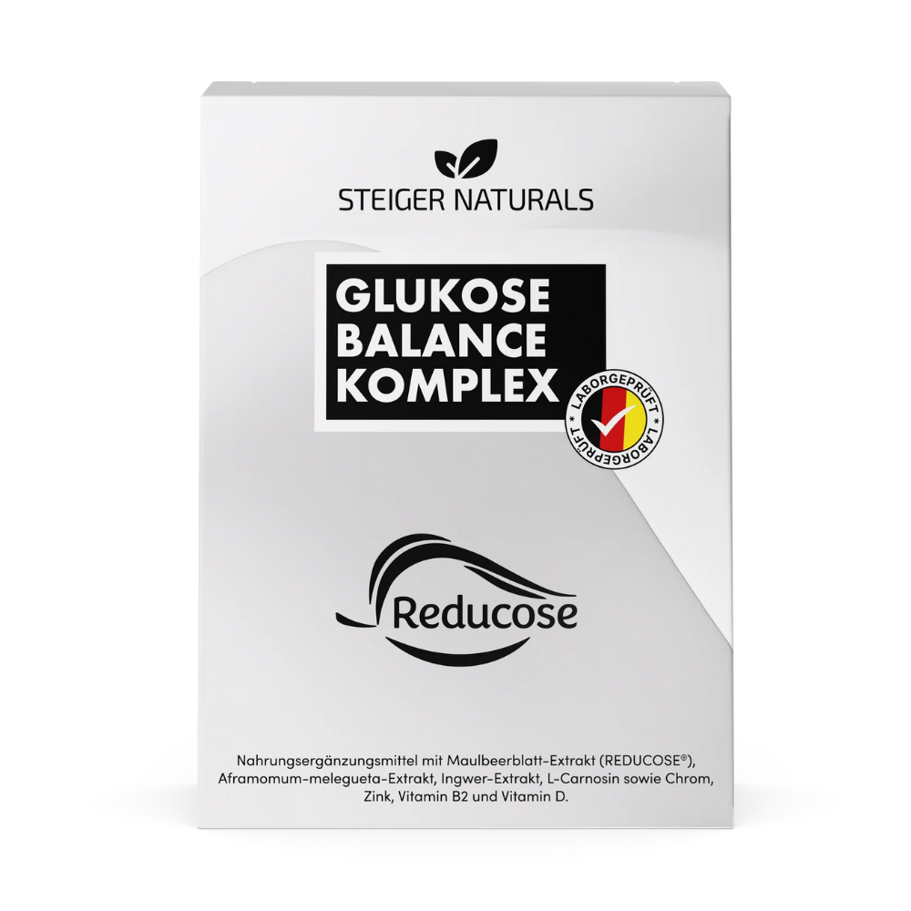Kapselhülle: Hydroxypropylmethylcellulose (HPMC), NUTRIOSE® FM06 (resistente Maisdextrine), Maulbeerblattextrakt (REDUCOSE®; 5 % 1-Deoxynojirimycin), Trockenextrakt aus Samen von Aframomum melegueta, Trockenextrakt aus Ingwerrhizom (standardisiert auf 5 % Gingerole), L-Carnosin, Zinkbisglycinat, Vitamin D3 (Cholecalciferol), Vitamin B2 (Riboflavin), Chrompicolinat, mikrokristalline Cellulose (Füllstoff), Trennmittel: E551.
