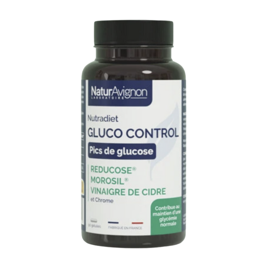 Complément alimentaire pour maîtriser les pics de glycémie
Envies de sucre, fringales, coups de fatigue ? Votre glycémie peut en être la cause. Nutradiet Gluco Control associe chrome, Morosil®, Reducose® et vinaigre de cidre pour contribuer au maintien d’une glycémie normale et soutenir l’équilibre au quotidien.

Participe au maintien d'une glycémie normale
Contribue au maintien d'un métabolisme glucidique équilibré 
Ce qui peut aider à gérer les fringales, les envies de sucres.