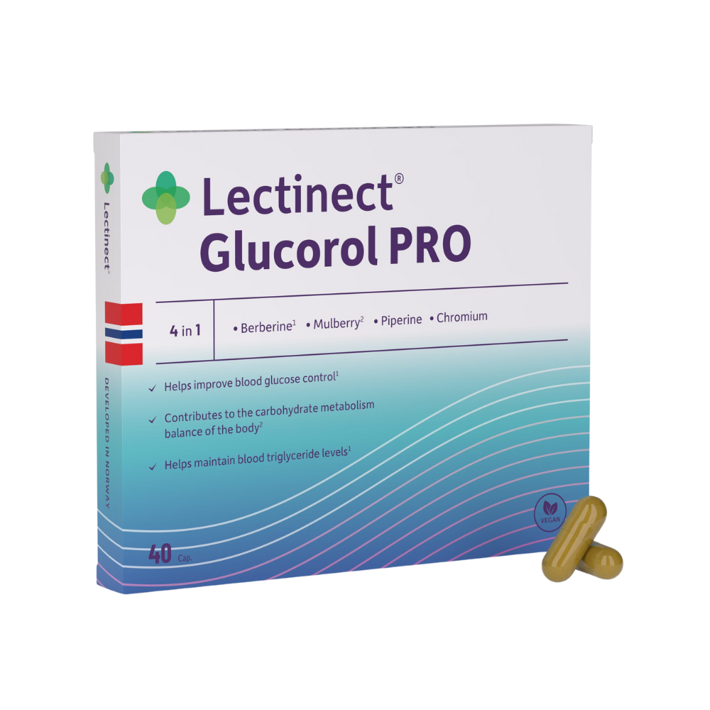 Lectinect® Glucorol PRO on ravintolisä, joka toimii signaalina elimistön oman GLP-1-hormonin vapautumiselle.
Tämä hormoni säätelee kylläisyyden tunnetta ja verensokeritasoja.

Tuote sisältää neljä bioaktiivista ainesosaa, jotka tarjoavat vahvaa tukea aineenvaihdunnan tasapainon ylläpitämisessä. Yhdistelmä sisältää patentoituja uutteita optimaalisen biosaatavuuteen, tehoon ja puhtauden takaamiseksi :

Berberiini / Rebersa® tukee verensokerin hallintaa ja edistää veren rasva-arvojen tasapainoa
Valkomulperin l