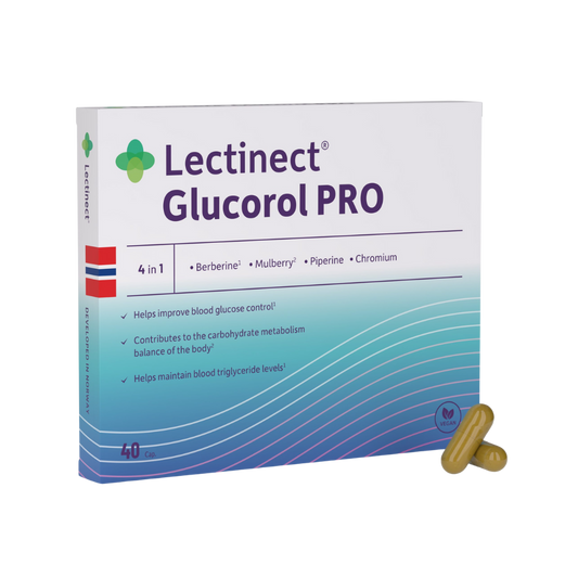 Lectinect® Glucorol PRO on ravintolisä, joka toimii signaalina elimistön oman GLP-1-hormonin vapautumiselle.
Tämä hormoni säätelee kylläisyyden tunnetta ja verensokeritasoja.

Tuote sisältää neljä bioaktiivista ainesosaa, jotka tarjoavat vahvaa tukea aineenvaihdunnan tasapainon ylläpitämisessä. Yhdistelmä sisältää patentoituja uutteita optimaalisen biosaatavuuteen, tehoon ja puhtauden takaamiseksi :

Berberiini / Rebersa® tukee verensokerin hallintaa ja edistää veren rasva-arvojen tasapainoa
Valkomulperin l