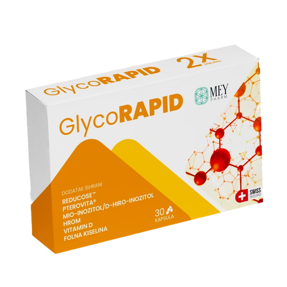 
GlycoRAPID
Pakovanje: 30 kapsula
Način upotrebe: Odrasli i djeca starija od 12 godina:

1 tableta dnevno sa čašom vode. 15 minuta prije glavnih obroka.
Dužina primjene: minimum 3 mjeseca
Povoljan bezbjedonosni profil.