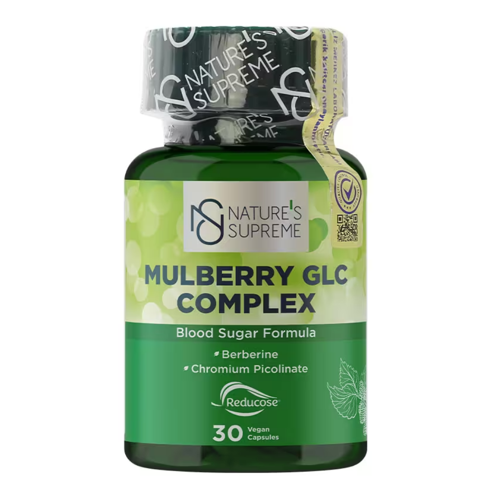 What is Nature's Supreme Mulberry GLC Complex 30 Capsules?
Nature's Supreme Reducose Mulberry GLC Complex 30 Capsules; It is a food supplement that contains mulberry leaf extract, berberis vulgaris extract (berberine), chromium picolinate, cassia extract, and L-leucine.

Each capsule; Reducose® branded mulberry leaf extract has a rich content containing berberine and chromium picolinate. Thanks to its packaging of 30 capsules, it offers a practical option for regular use.