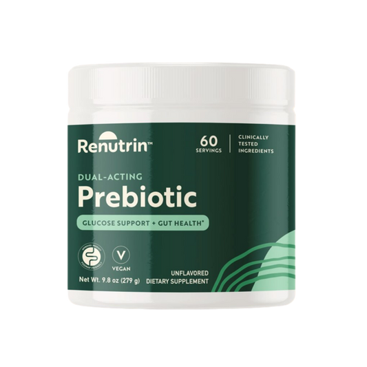 Renutrin - Prebiotic Glucose Support

POSITIONNING
Microbiome

KEY CLAIMS
Reducose blocks starch-digesting enzymes, reducing post-meal blood sugar (~20–30%)
Solnul resistant starch feeds beneficial gut bacteria (Bifidobacterium, Akkermansia) and boosts GLP-1
Supports digestion, regularity and reduced inflammation

COMPOSITION per serving
Reducose™, Solnul®

FORMAT & NUMBER OF SERVINGS PER PRODUCT
Powder – 60 servings

MODE OF USE
Mix 1 scoop daily into a cool food or drink 
