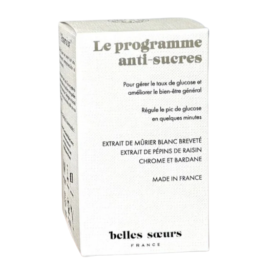 Le programme anti-sucres 1 mois

Pour gérer le taux de glucose et améliorer le bien-être général.

Régule le pic de glucose après les repas.

Permet de : 
Réduire naturellement la consommation de sucres et de glucides
Limiter l'impact des sucres et des glucides sur l'organisme
Plus de 15 études cliniques réalisées sur l'efficacité de notre actif phare. 

Les actifs de la formule 

EXTRAIT DE MÛRIER BLANC BREVETÉ

*(Reducose®) C’est l’actif central du programme. 